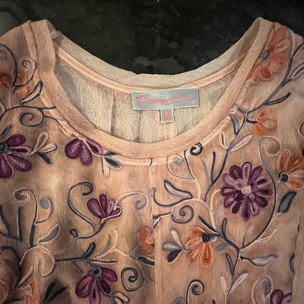 Pretty Angel Embroidered Silk Blend Tunic Top | Size Medium - Picture 3 of 9